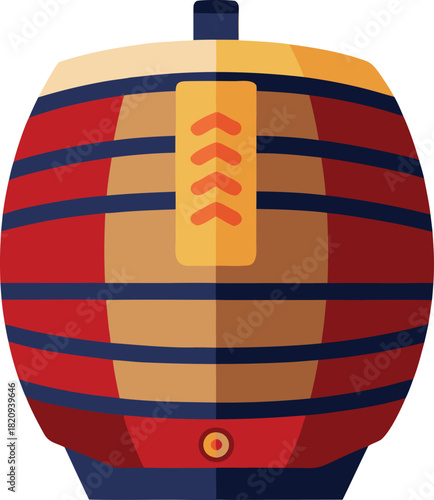 Stylized wooden barrel, beverage keg, wine storage, vector icon