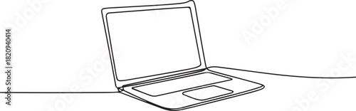 Single line drawing of laptop gadget isolated. one line Icon drawing with white background