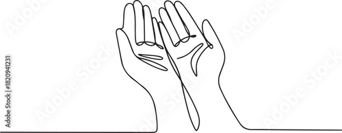 One Line Continuous Drawing of Raising Hands for Dua Pray. Islamic Traditional Prayer Gesture Line Art. one line Icon drawing with white background