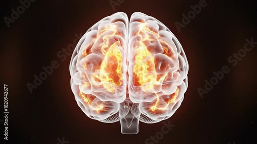 A transparent human brain model radiates powerful glowing energy and neural activity against a dark cosmos backdrop symbolizing deep thought or neurological conditions