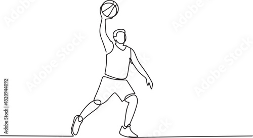 basketball player continuous one line drawing, people playing basket vector. one line Icon drawing with white background