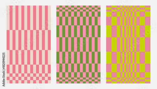 Retro cyber minimal geometric vertical prints. Neo brutalism, Glitch effects, Op-art illusion. Neon color, Bold grid. Brutal posters, Cyberpunk aesthetic, modern graphic design for social media