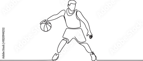 basketball player continuous one line drawing, people playing basket vector. one line Icon drawing with white background
