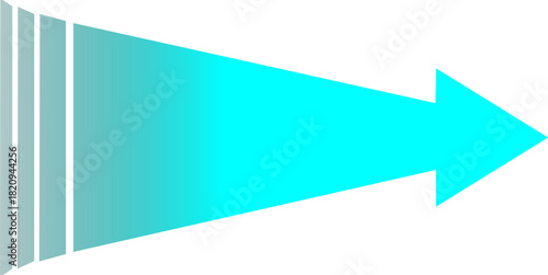 A vibrant cyan arrow with a gradient effect and layered tail pointing right on a white background.