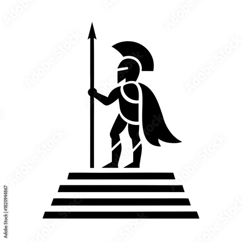 Ancient spartan warrior icon on pedestal holding a long spear