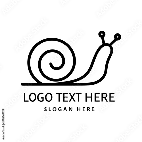 Minimalist black line art snail logo icon with placeholder text