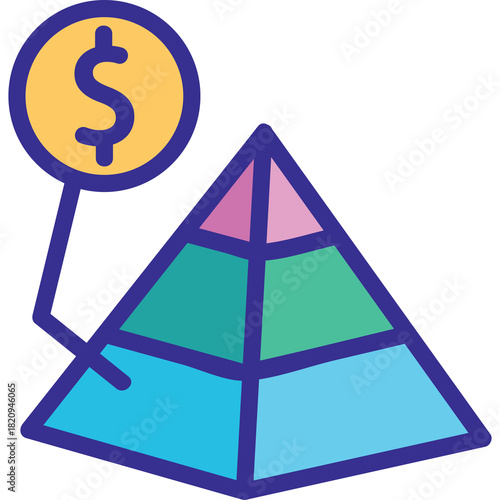 Financial pyramid with dollar coin illustrating investment growth and wealth management strategy on transparent background