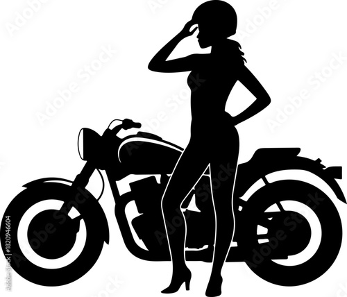 woman preparing to ride a motor love tree with heart silhouette vector illustration