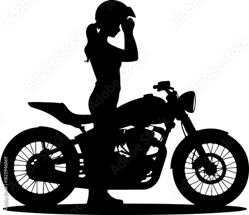 woman preparing to ride a motor love tree with heart silhouette vector illustration