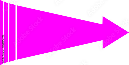 A vibrant magenta arrow pointing to the right with a striped tail design on a white background.