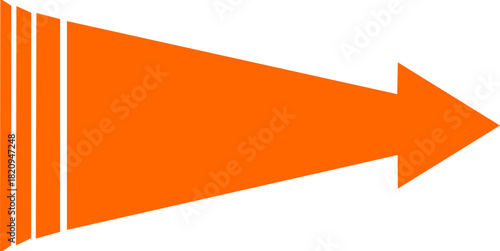 A stylized orange arrow icon with vertical lines on a white background, pointing to the right.