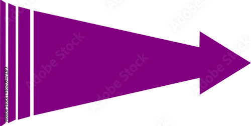 A bold purple arrow pointing to the right, featuring three white vertical stripes on its fletching.