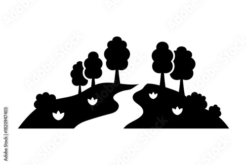 Natural landscape. Park, forest. Black silhouette. Front and side view. Vector simple flat graphic illustration. Isolated object on a white background.