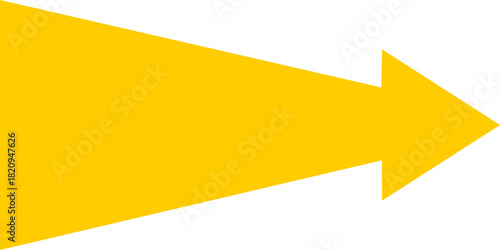 A simple graphic illustration of a bright yellow arrow pointing to the right, isolated on a white background.