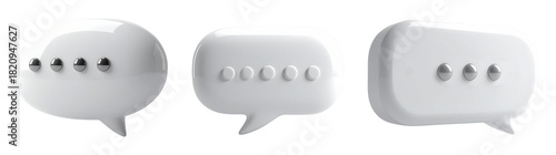 bubble chat with dots 3d icon collection in white monochrome colors