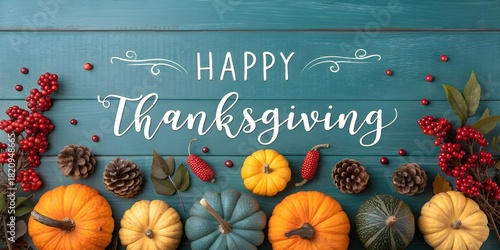 Thanksgiving Banner. Selection Autumn vegetables, seasonal decorations and pumpkins.