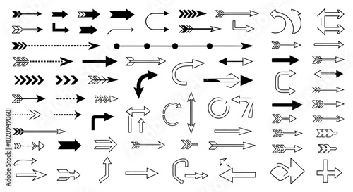 A comprehensive collection of assorted arrow symbols, including pointers, cursors, and directional signs in various graphic styles
