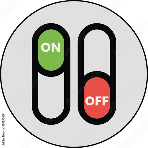 Activate toggle switch to initiate function with on or off indicators in simple rounded control button