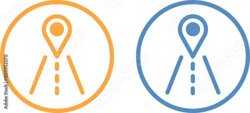 Navigation Icons Orange and Blue Road with Location Pins for Directions and Travel