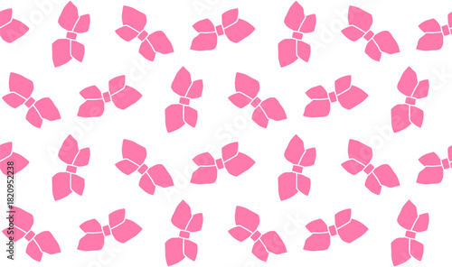 Summer seamless pattern with decorative hand drawn pink ribbon bows, butterfly like bow silhouette on white background for banner, wallpaper, fabric. Flat vector EPS10