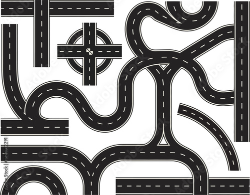 Road Network Illustration Asphalt Paths and Intersections Graphic