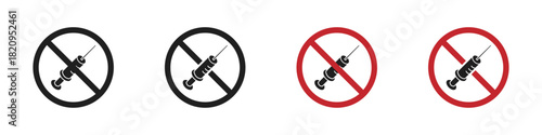 No needle icon. Needle not allowed vector icon designs. Syringe prohibited icon
