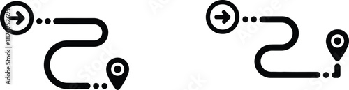 Navigation route icons with start and end points, vector graphic representation