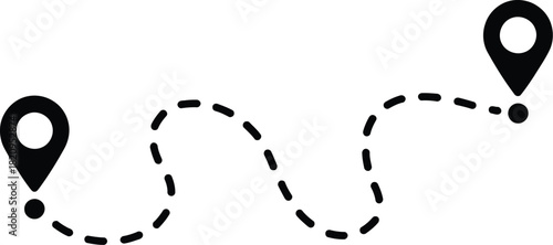 Route with Location Pins Dotted Line Connecting Destination Icons