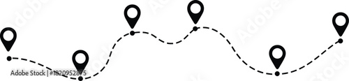 Curved Route with Black Dotted Line and Location Pin Icons for Navigation