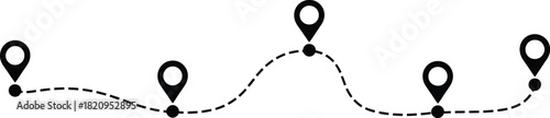 Navigating the Route A Graphic Illustration of Location Pins Connected by a Dotted Line