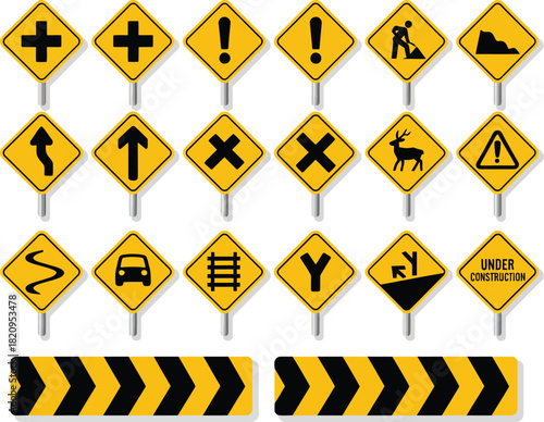 A Comprehensive Collection of Vector Road Signs Yellow Diamond Warning Signs with Symbols
