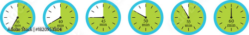 Minute Timer Icon set. Countdown timer symbol. Stopwatch icons with different time. Stopwatch intervals signs. representing stopwatch, time tracking, scheduling, deadline, and duration measurement.