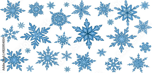 A Collection of Beautifully Detailed Blue Snowflakes on a White Background for Winter Designs