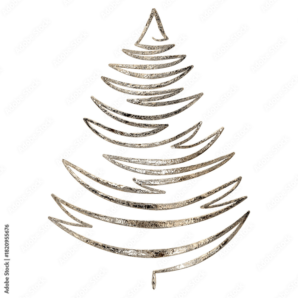 Fototapeta premium Abstract gold christmas tree illustration with transparent background