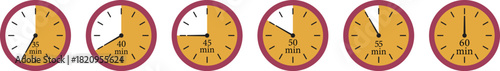 Minute Timer Icon set. Countdown timer symbol. Stopwatch icons with different time. Stopwatch intervals signs. representing stopwatch, time tracking, scheduling, deadline, and duration measurement.