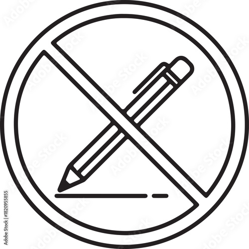 Minimal line art icon prohibiting writing or pen use suitable for digital interfaces and signage