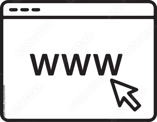 Minimalist web browser window icon featuring the letters www and a cursor pointer