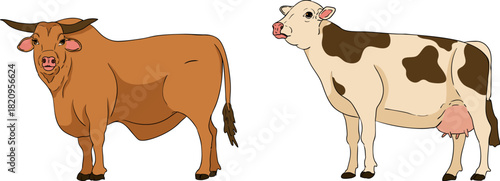 A vibrant and detailed set of colorful realistic vector illustrations depicting various elements of a modern farming and agricultural business.