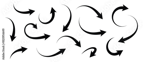 Black arrows set. Curved arrows. Arrow sign.
