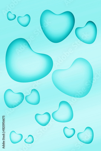 Illustration of 3D Various Sized Hearts Pattern on Gradient Cyan Background