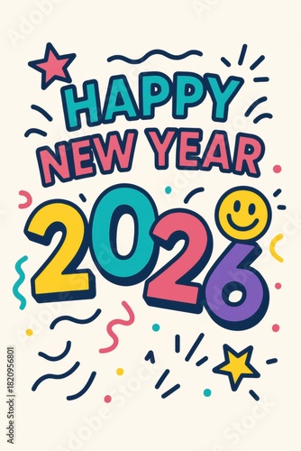 Happy new year 2026 greeting card illustration