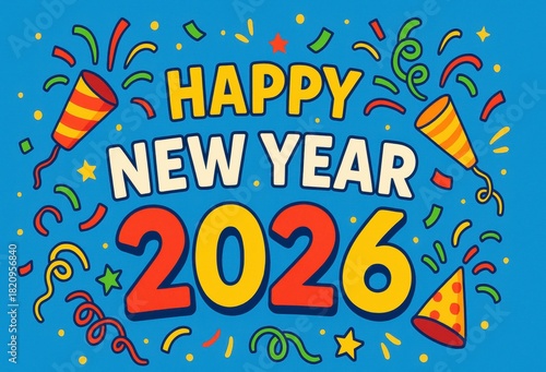 Happy new year 2026 greeting card illustration