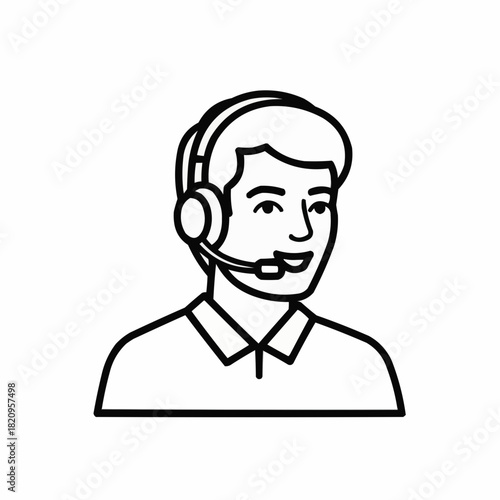 Line drawing of a man wearing a headset with a microphone attached