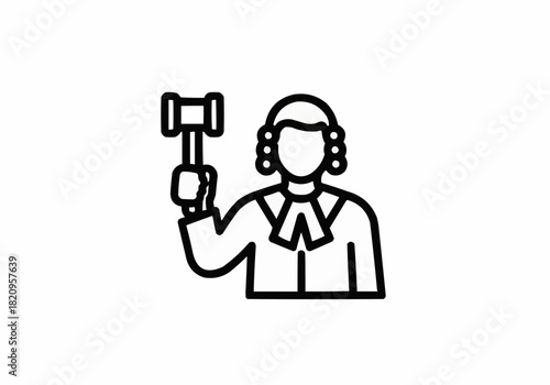 Illustration of a judge holding a gavel in a courtroom setting icon