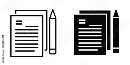 Documents with Pencil Icon Set Isolated on Transparent Background