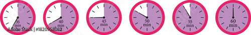 Minute Timer Icon set. Countdown timer symbol. Stopwatch icons with different time. Stopwatch intervals signs. representing stopwatch, time tracking, scheduling, deadline, and duration measurement.