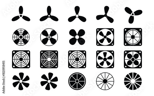 Collection of various fan blade designs and fan outlines