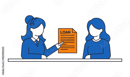 Illustration of a woman explaining loan terms to a client.