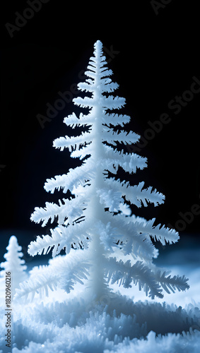 Frozen crystal winter tree on dark background
