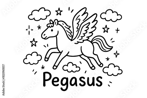 Horse with wings flying in the sky